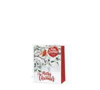 Tallon Christmas Robin on Holly Branch Medium Gift Bag - Festive Design with Ribbon Handle & Tag - Seasonal Gift Packaging