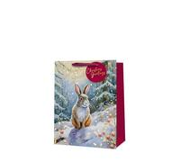 Tallon Christmas Woodland Rabbit Medium Gift Bag - Festive Design with Snowy Forest Scene, Ribbon Handle & Tag - Seasonal Gift Packaging