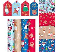 Tallon Christmas Wrapping Paper 4 x 4M Rolls Gift Wrap - 16 Metres and 16 Matching Gift Tags (Cute Character Design)