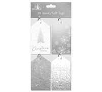 Tallon Festive Wonderland Luxury Christmas Tags, Silver Stylish - Pack of 20