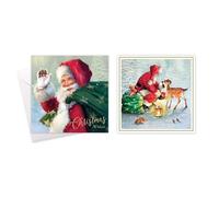 Tallon Festive Wonderland Square Xmas Christmas Cards, Box of 10, Assorted Designs (XCA0200 Santa/Deer)