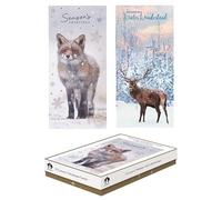 Tallon Festive Wonderland XCA0219 Luxury Slim Christmas Xmas Cards, Box of 12, Deer/Fox