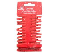 Tallon International Pack of 20 Wooden Peg Christmas Card Holders With Metallic String Festive Colours Card Decoration (Red)