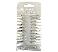 Tallon International Pack of 20 Wooden Peg Christmas Card Holders With Metallic String Festive Colours Card Decoration (Silver)