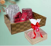 Large Christmas Hamper Kit - Make Your Own Basket - Cellophane Wrap - Red Shredded Paper & Bow - Merry Christmas Tag - Complete Kit