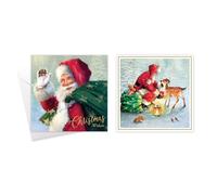 Tallon Pack of 10 Assorted Christmas Cards Traditional Santa Theme, 2 Designs, Gold Foil Finish, Eco Friendly Packaging 100% Recyclable, 14cm x 14cm