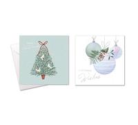 Tallon Pack of 10 Assorted Christmas Cards Xmas Christmas Tree and Bauble Theme, 2 Designs, Iridescent Foil Finish, Eco Friendly Packaging 100% Recyclable, 14cm x 14cm
