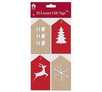 Tallon Pack of 20 Christmas Die-Cut Kraft Gift Tags - 4 Assorted Designs: Ho Ho Ho, Tree, Stag & Snowflake - Perfect for Presents and Gifts for Christmas