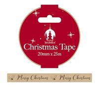 Tallon Printed Brown Kraft Paper Christmas Tape, “Merry Christmas” Message, Perfect for Presents and Gifts - 25m x 20cm