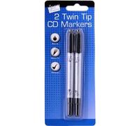 Tallon Twin Tip CD DVD Permanent Marker Pens Pack 2 Black