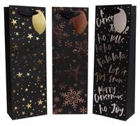 Tallon XB0085B Christmas Xmas Wine/Spirit Bottle Bags Black Foil Designs - Pack of 12