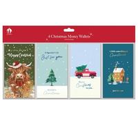 Tallon Xmas Christmas Money Wallets with Envelopes, Contemporary, Pack of 4 | Contemporary Design, Includes Envelopes, 4 Assorted Designs, Festive Scenes, Seasonal Greetings