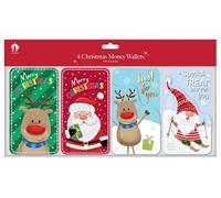 Tallon Xmas Christmas Money Wallets with Envelopes, Cute Kids, Pack of 4 | Kids Design, Includes Envelopes, Assorted Designs, Festive Characters, Xmas Stationery