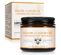 Tallow, Castor Oil and Frankincense Oil Skin Balm, 100% Grass-Fed Tallow for Face & Body Moisturizer, Deep Moisturizing Cream, Moisturizer for Dry, Cracked Skin, All Skin Types