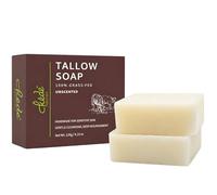 Tallow Soap - 2 x120g | Natural 100% Grass Fed Beef Tallow Soap with Cold-Pressed Coconut Oil, Olive, Palm Oil, Shea Butter, Jojoba & Avocado Oils - Unscented & Handcrafted Pack of 2 (240g Total)