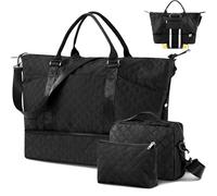 Talltalk 3 Pcs Travel Duffel Bags Set Include 1 Pcs Weekender Bag for Women with Shoes Compartment Carry on Overnight Essentials and 2 Toiletry Pouch Duffel for Mom Hospital Labor Delivery, Black