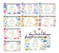 Talltalk 8 Pcs Christian Pencil Bags Inspirational Bible Verse Cosmetic Bags Motivational Gifts with Prayers Double Sided Makeup Pouch Religious Gifts for Christmas Friends, Multicolor, Inches