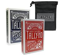 Tally Ho Fan Back Playing Cards - 2 Deck Set Red and Blue Plus Cipher Card Bag