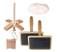 TALOEYH - 5 PCS Carders Hand Carding Set, Wool Carders, Craft Wool Needle Felting Tools with 50g White Wool Roving Fiber, Wooden Drop Spindle and Knitting Gauge Ruler for Pet Wool Carpet (20.5 * 15cm)
