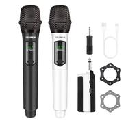 talomen 2.4GHz Professional Wireless Microphone,Dual Cordless Handheld Dynamic Microphones,Karaoke Mic System with Rechargeable Receiver,160ft,for Singing Karaoke,wedding,DJ,party,K60-2 black white