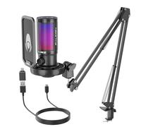 talomen Gaming Microphone for PC Computer, USB Streaming Condenser Mic Kit with RGB, Quick Mute, Gain Knob, Boom Arm Stand, Pop Filter for Podcasts YouTube F8S