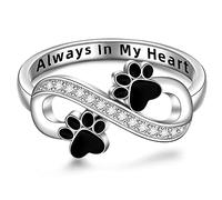 Talonior Cat Dog Paw Print Ring for Women Sterling Silver Infinity Pawprint Rings Always In My Heart Memorial Remembrance Jewelry Holiday Gifts, Metal, Cubic Zirconia