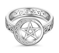 Talonior Pentagram Pentacle Ring for Women Celtic Knot Crescent Moon Witch Wiccan Pagan Rings Sterling Silver Protection Amulet Star Pentagram Jewelry Charms, 5 UK, Metal, Cubic Zirconia