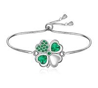 Talonior St Patricks Day Clover Four Leaf Clover Bracelet for Women Sterling Silver Irish Clover Cute Green Clover Charm Lucky Gifts Adjustable