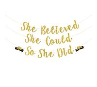 Talorine She Believed She Could So She Did Banner She Did It Bunting Sign Congrats Grad Class of 2024 Graduation Party Decoration Gold Glitter Girls Congratulations Graduation Party Supplies