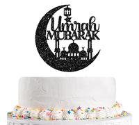 Talorine Umrah Mubarak Cake Topper, Ramadan Kareem Cake Decor, Islamic Muslim Eid Festival Wedding Party Decorations Supplies (Black)