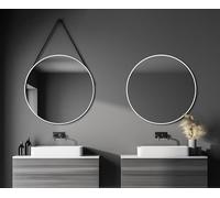 Talos White Style Round Mirror Diameter 80 cm - Round Wall Mirror in Matt White - Round Bathroom Mirror Aluminium Frame - Bathroom Mirror with Trendy Hanging Strap