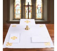 TALPGOD 4 Pack Altar Supplies Linen Corporal for Churches Set (Pall,Corporal,Purificator,Towel) White Linen Altar Cloth Gold Cross Embroidery,Mass Kit Catholic for Priest
