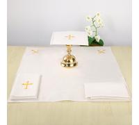 TALPGOD 4 Pack Altar Supplies Linen Corporal for Churches Set(Pall,Corporal,Purificator,Towel),White Linen Altar Cloth Gold Cross Embroidery,Mass Kit Catholic for Priest