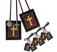 TALPGOD Escapularios Catolicos Catholic Scapularies Pack of 3 Brown Catholic First Communion Confirmation Gift with Saint Benedict Medal Mexican Decoration