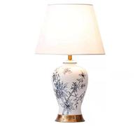 TALSAK Chinese Antique Ceramics Table Lamp Blue and White Porcelain Vase Bedroom Desk Lamp Large Oriental Table Living Room Study Night Stand Light Lamp