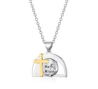 TALYKONG Empty Tomb Necklace for Women Empty Tomb Cross Pendant He is Risen Necklaces Easter Christian Jewelry Gifts for Men