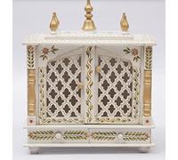 TAM Creatio Small Wooden Pooja Mandir |Indian| |Hindu| |Decoration| |Puja| |Cabinet| |Temple| |Bhagwan| |Stand| |Mandapam| |Wall| |Hanging| Decor for Home in USA (White, Medium-20x12x24)