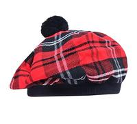 Tam O' Shanter Hat - Classic Tammy Hat Acrylic Wool Flat Bonnet Pom Pom - Perfect Scottish Tartan Beret Style Cap Daily Wear - One Size Fits All (UK, Alpha, One Size, Ramsay Red)