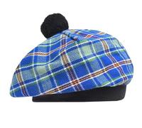 Tam O' Shanter Hat - Classic Tammy Hat Acrylic Wool Flat Bonnet Pom Pom - Perfect Scottish Tartan Beret Style Cap Daily Wear - One Size Fits All (UK, Alpha, One Size, Blue Edge)