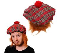 Tam O' Shanter Hat with Wig - Scottish Fancy Dress Hat with Attached Ginger Hair - St Andrews Day - Scotland Burns Night - Pack Of 1