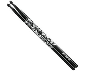 Tama 5B drumsticks, oak, black skull, painted stick