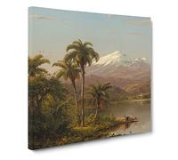 Tamaca Palms by Frederic Edwin Church Classic Painting Canvas Wall Art Print Ready to Hang, Framed Picture for Living Room Bedroom Home Office Décor, 14x14 Inch (35x35 cm)