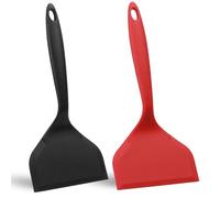 Tamagoyaki Silicone Spatula, 25.5 x 12 cm, Wok Spatula, Non-Stick Spatula, Silicone, Heat Resistant for Cooking and Baking, Pancakes, Eggs, Pizza Burgers, Pack of 2 (Red, Black)