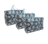 TAMAKA® Floral Print Extra Large Jumbo Reusable Strong Laundry Shopping Bags with Dual Zip, Storage Bag, Bedding, Linen, Toys (74L x 48H x 28W cm) (Blue Floral, Pack of 3)