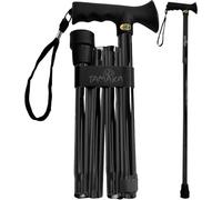 TAMAKA® Premium Black Soft Grip Gel Handle 4-Part Folding Adjustable Aluminium Metallic Compact Walking Stick Cane for Men, Ladies and Women - 33.5” - 37.5”