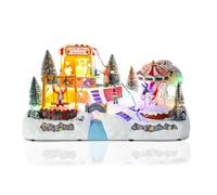 taman Christmas Village Houses - Musical Amusement Park Collectible Buildings with Merry-go-Around,Swing,Popcorn Wagon Ornaments for Christmas Holiday Decorations