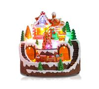 taman Christmas Village Houses - Musical Gingerbread House Collectible Buildings with Rotating Christmas Tree and Moving Train Ornaments for Holiday Decorations