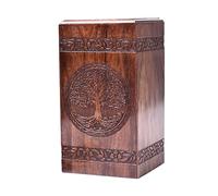 Tamanna crafts Rosewood Urn for Human Ashes - Tree of Life Wooden Box - Personalized Cremation Urn for Ashes Handcrafted Large Wooden Urn Box (L(11.25X6.25”) 250CU), Rosewood Natural Colour (MOO03)