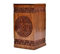 Tamanna crafts Rosewood Urn for Human Ashes - Tree of Life Wooden Box - Personalized Cremation Urn for Ashes Handcrafted Large Wooden Urn Box (M(9.5X5.5'') 180CU), Rosewood Natural Colour (AQA554)