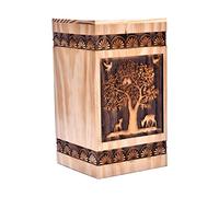 Tamanna crafts Tamanna Pinewood Urn For Human Ashes - Tree Of Life Wooden Box - Personalized Cremation Urn For Ashes Handcrafted Large Wooden Urn Box (K(5X3”) 06Cu)